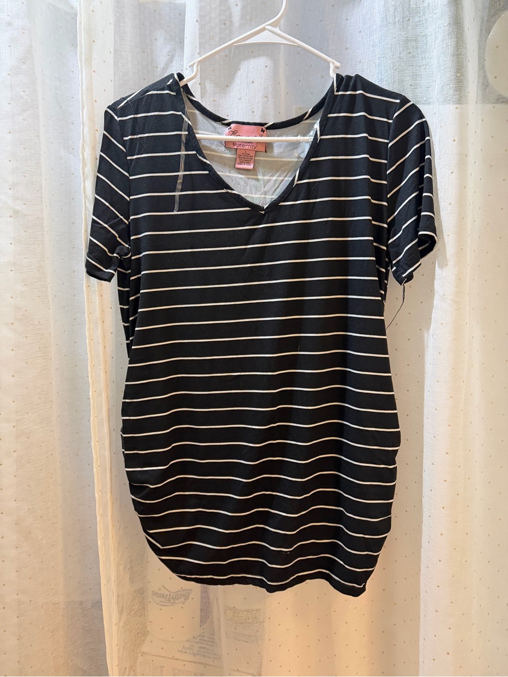 Black & White Striped Maternity V-Neck Women's Top